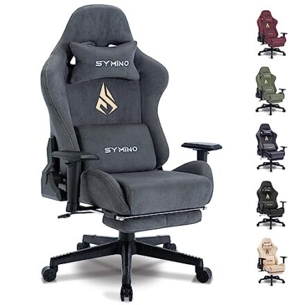 symino Gaming Stuhl ，Atmungsaktiver Bürostuhl ，Hochwertiger Alcantara-Stoff，So weich wie EIN Pelz，Ergonomischer PC Stuhl, Verstellbarer Drehbarer Task Stühle mit Fußstütze Grau  
