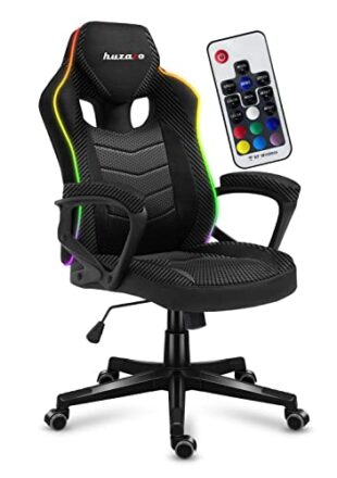 huzaro Force 2.5 RGB Carbon Mesh | LED Beleuchtung Gaming Stuhl Bürostuhl Computerstuhl PC | Zocker Gamer | Chair höhenverstellbar Drehbar mit Wippfunktion Stoff | bis 130 kg belastbar | Schwarz  