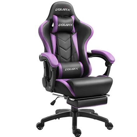 Dowinx Gaming Stuhl Ergonomischer Gamer Stuhl mit Lendenwirbelstütze, PC Bürostuhl Rückenlehne Verstellbarer Drehsessel mit Fußstütze (Schwarz&Violett  