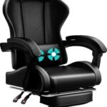 Devoko Massage Gaming Stuhl, Computer Bürostuhl mit Fußstütze, Racing Gamer Stuhl 150kg Belastbarkeit, 90-135° Rückenlehne einstellbar Ergonomischer PC Stuhl, 360° drehbar, Schwarz  