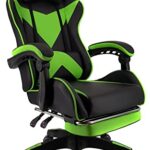xRace Gaming-Stuhl Hoher Drehstuhl aus Leder mit Lendenwirbelstütze, Kopfstütze und Fußstütze, verstellbar, neigbar, Rennstil (Grün)  