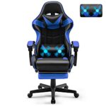 Soontrans Gaming Stuhl Massage, Gaming Sessel mit Fußstütze & Kopfstütze & Massage-Lendenkissen, Gepolsterte Armlehnen, Ergonomisch Gaming Stuhl für Gamer YouTube Livestreaming Xbox (Blau)  