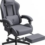 Dowinx Gaming Stuhl Bürostuhl Stoff Tasche Frühling Kissen, Massage , Stoff mit Kopfstütze, Ergonomische Gaming Stuhl mit Fußstütze (grau)  